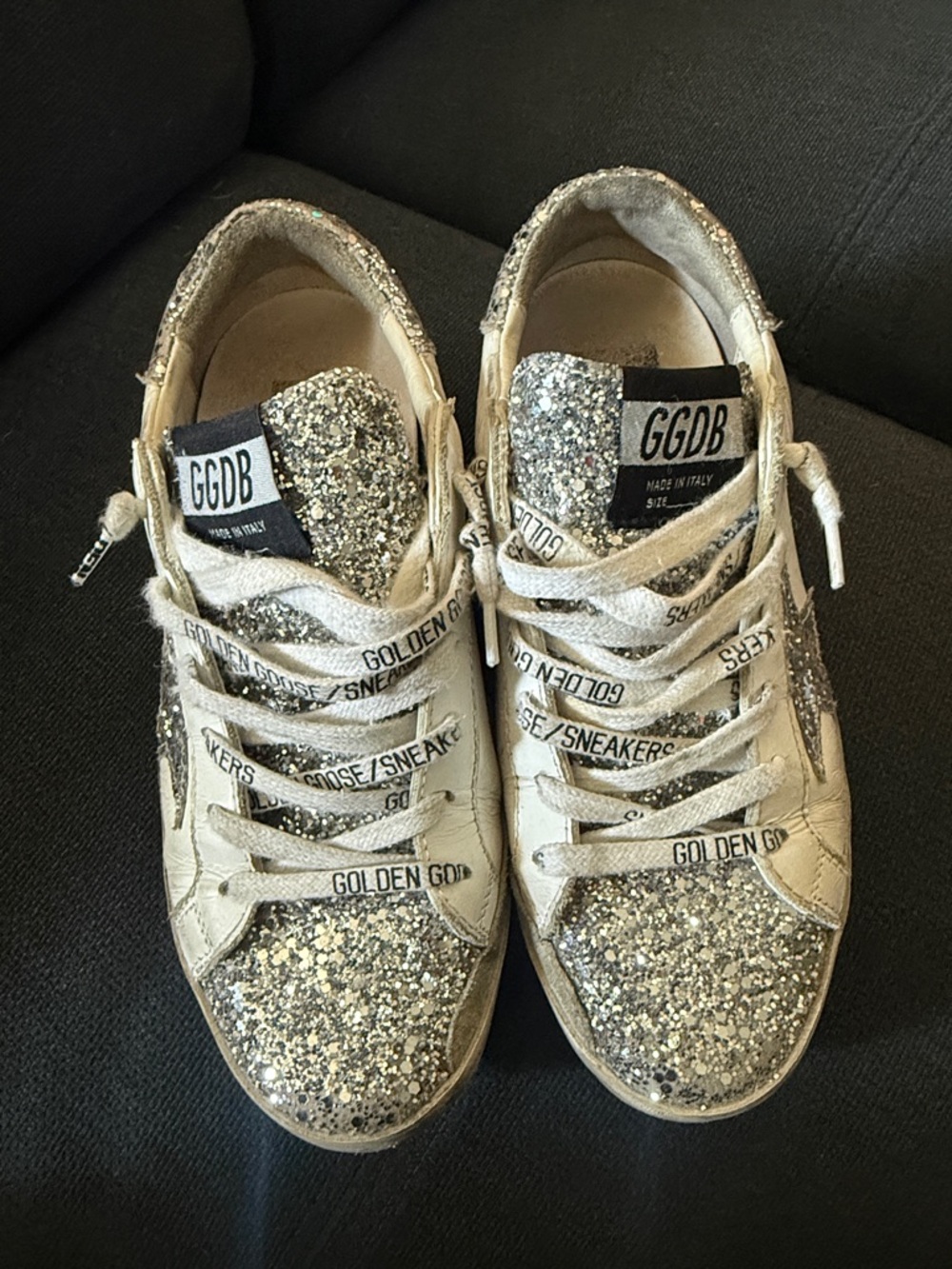 Golden Goose Glitter Silver and White Lace-Up Sneakers